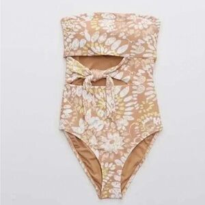 Aerie One Piece Swimsuit in Beige and Yellow Floral